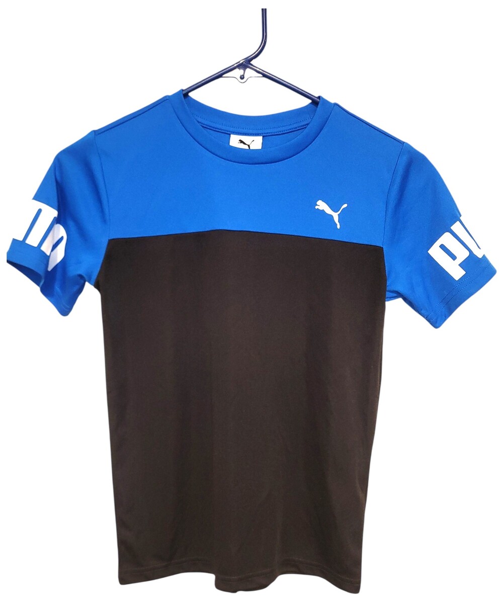 Puma Colorblock Crew Neck Blue Black T-Shirt, Boy's Size Small